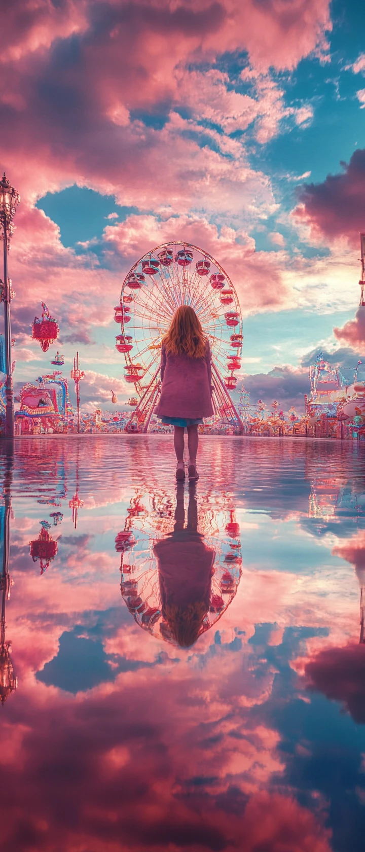 Surreal dreamscape in vibrant pastel colors with bright light