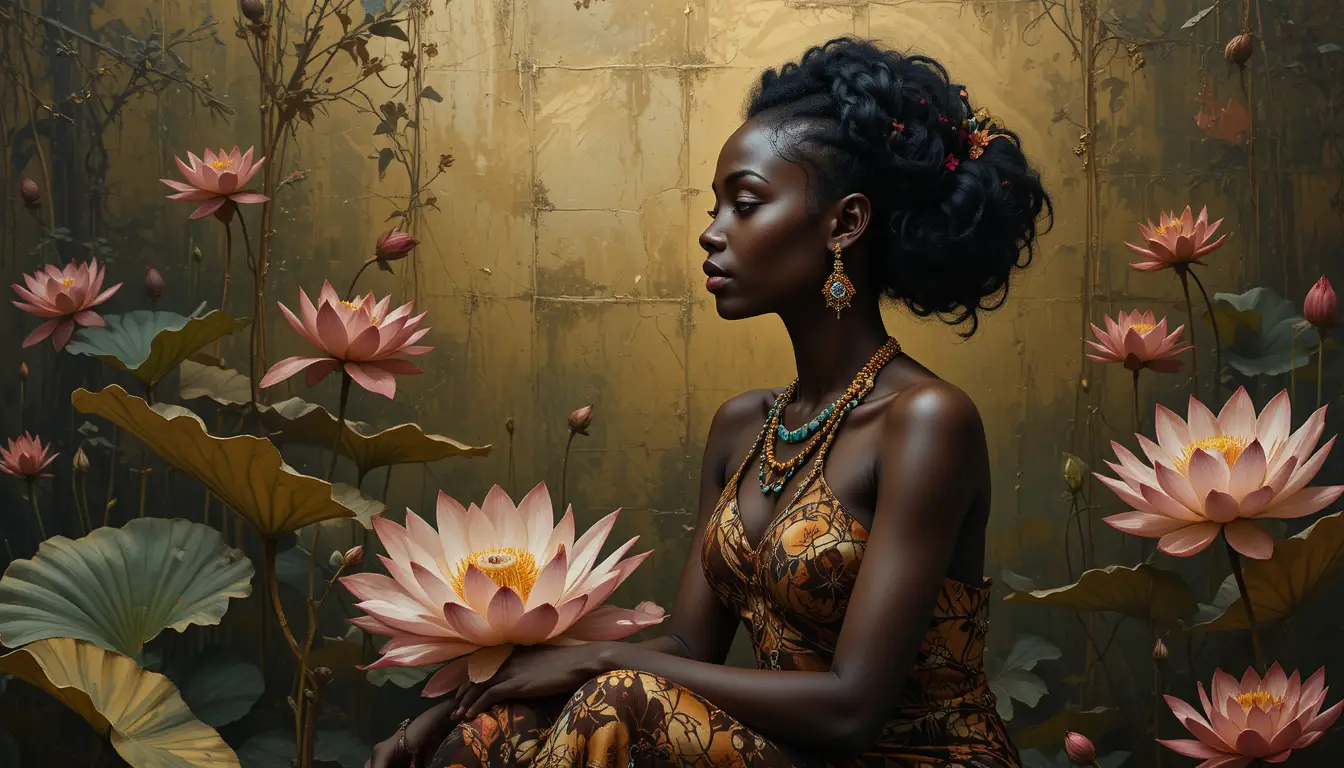 Abstract portrait of an African woman in lotus position