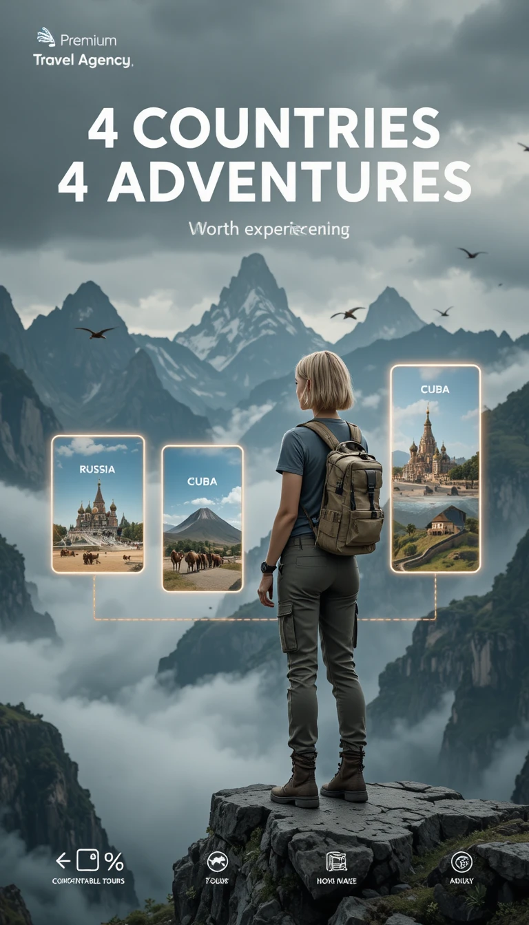 山中面對玻璃旅遊卡片的女探險家