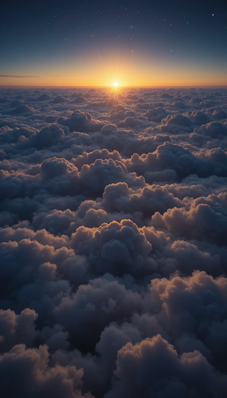Lumière de l’aube sur une vaste mer de nuages en haute altitude