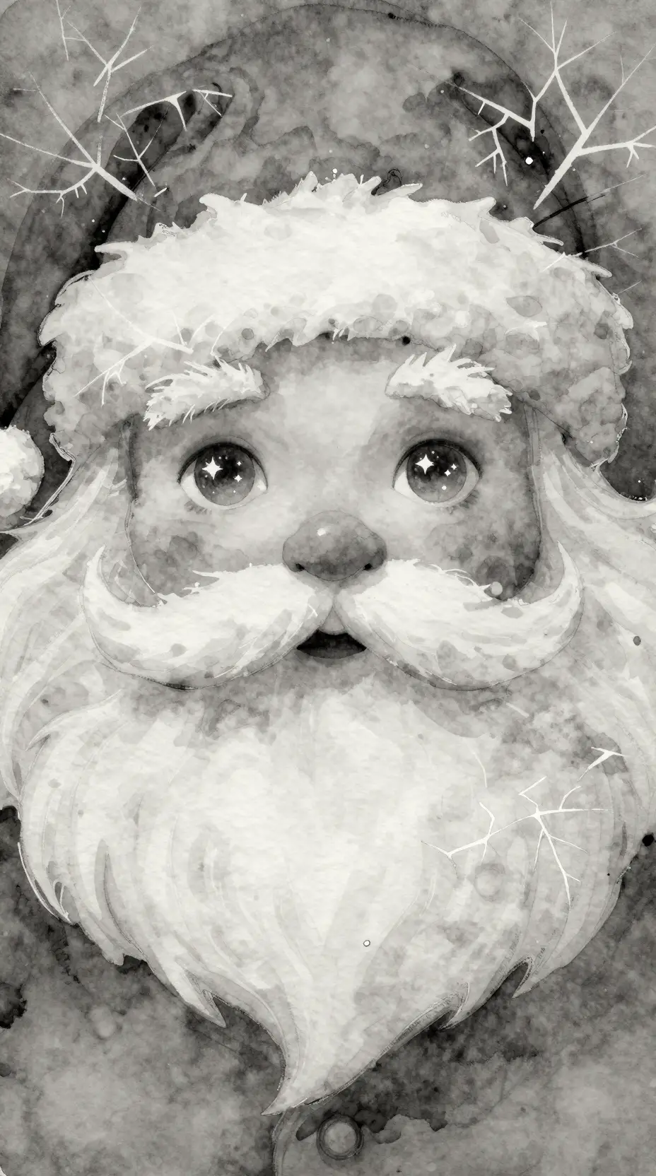 Monochrome watercolor portrait of a dreamy fairy tale face