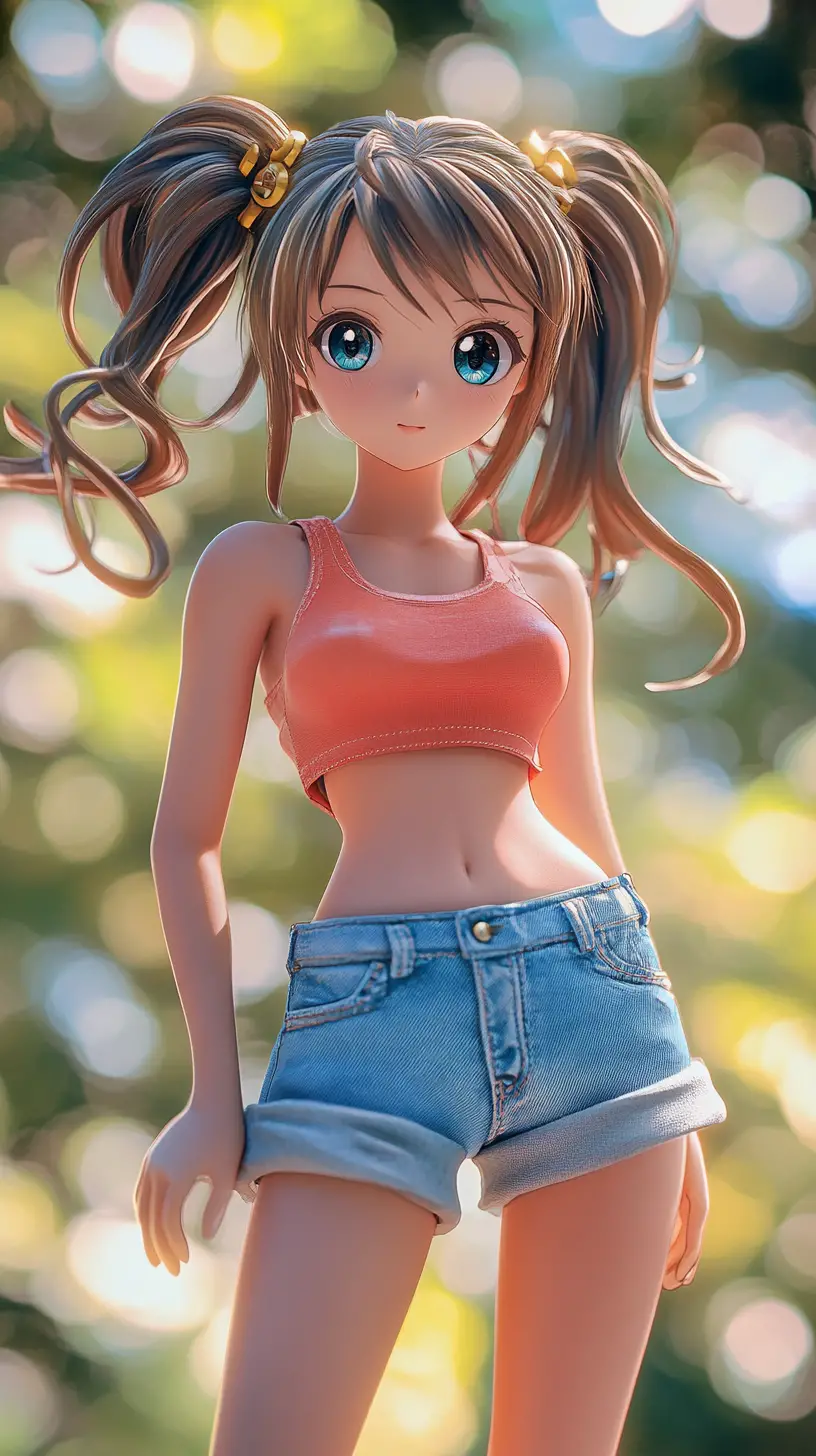 亮眼可愛的紅色背心動漫女孩