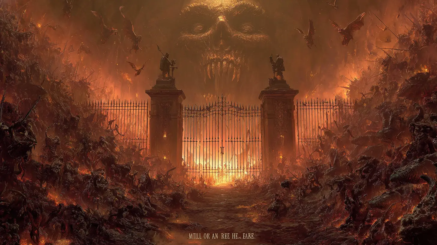 Desolate Path Leading To Fiery Demonic Gates Of Hell