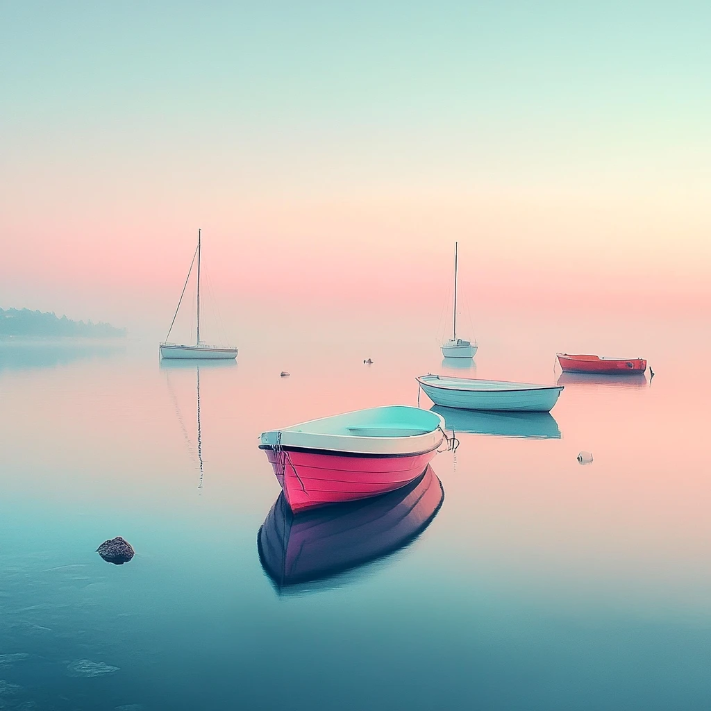 Paysage de rêve nautique féerique aux couleurs pastel vives et fantastiques