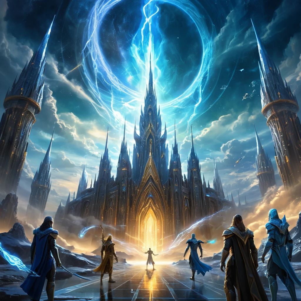 Mago arcano che lancia incantesimi tra rune luminose e tempeste