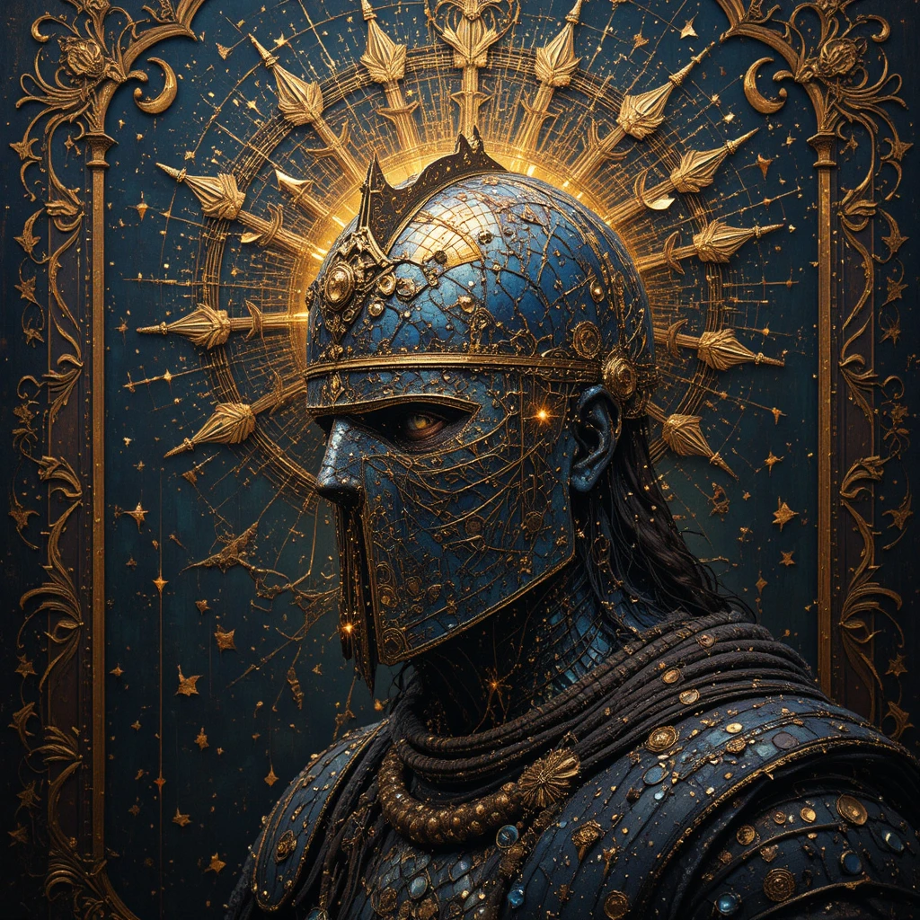 Casque de chevalier se transformant en couronne de lumière radieuse