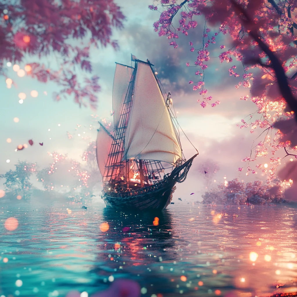Paysage Onirique Nautique Fantastique 3D Joyeux à Composition Centrée