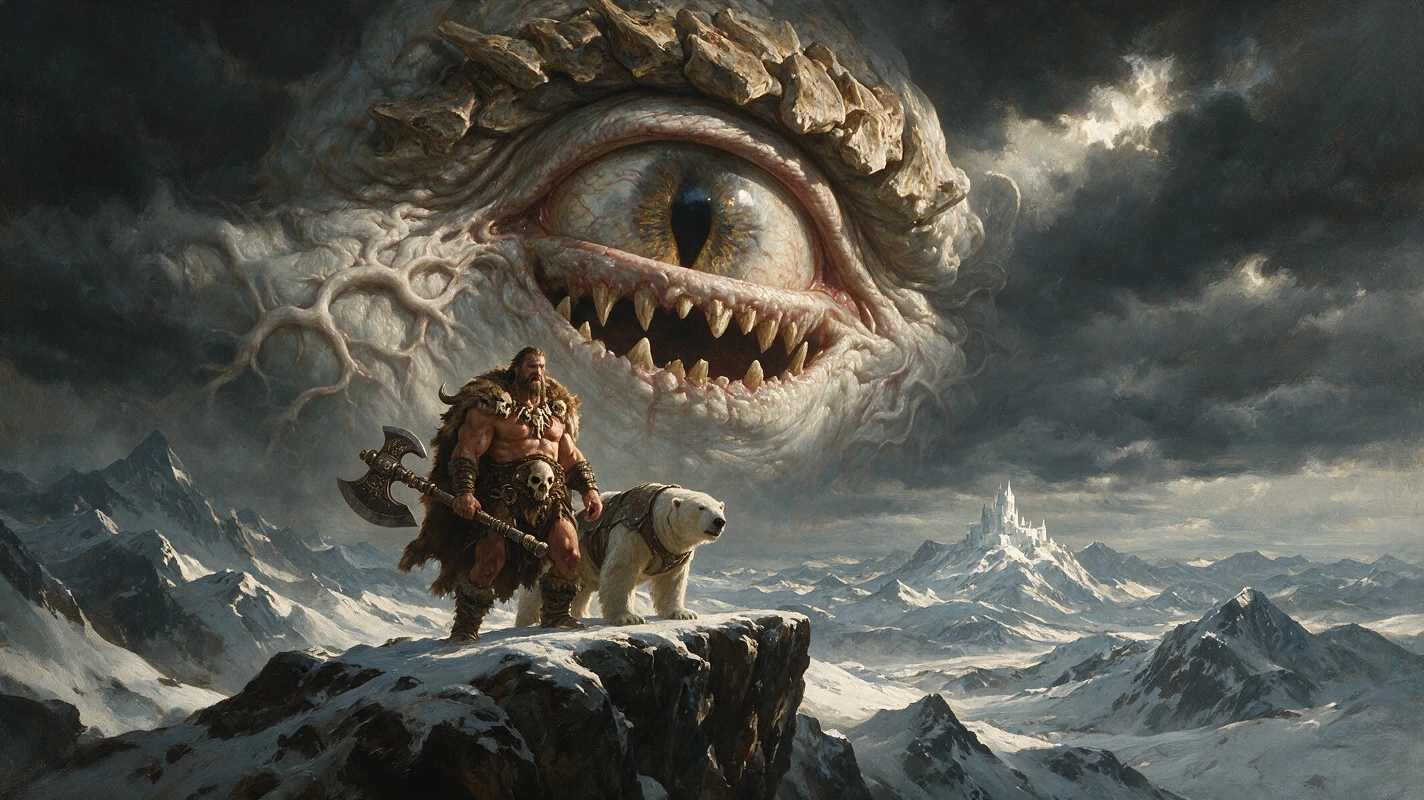 Grotesque Eyeball Monster With Gaping Fanged Mouth