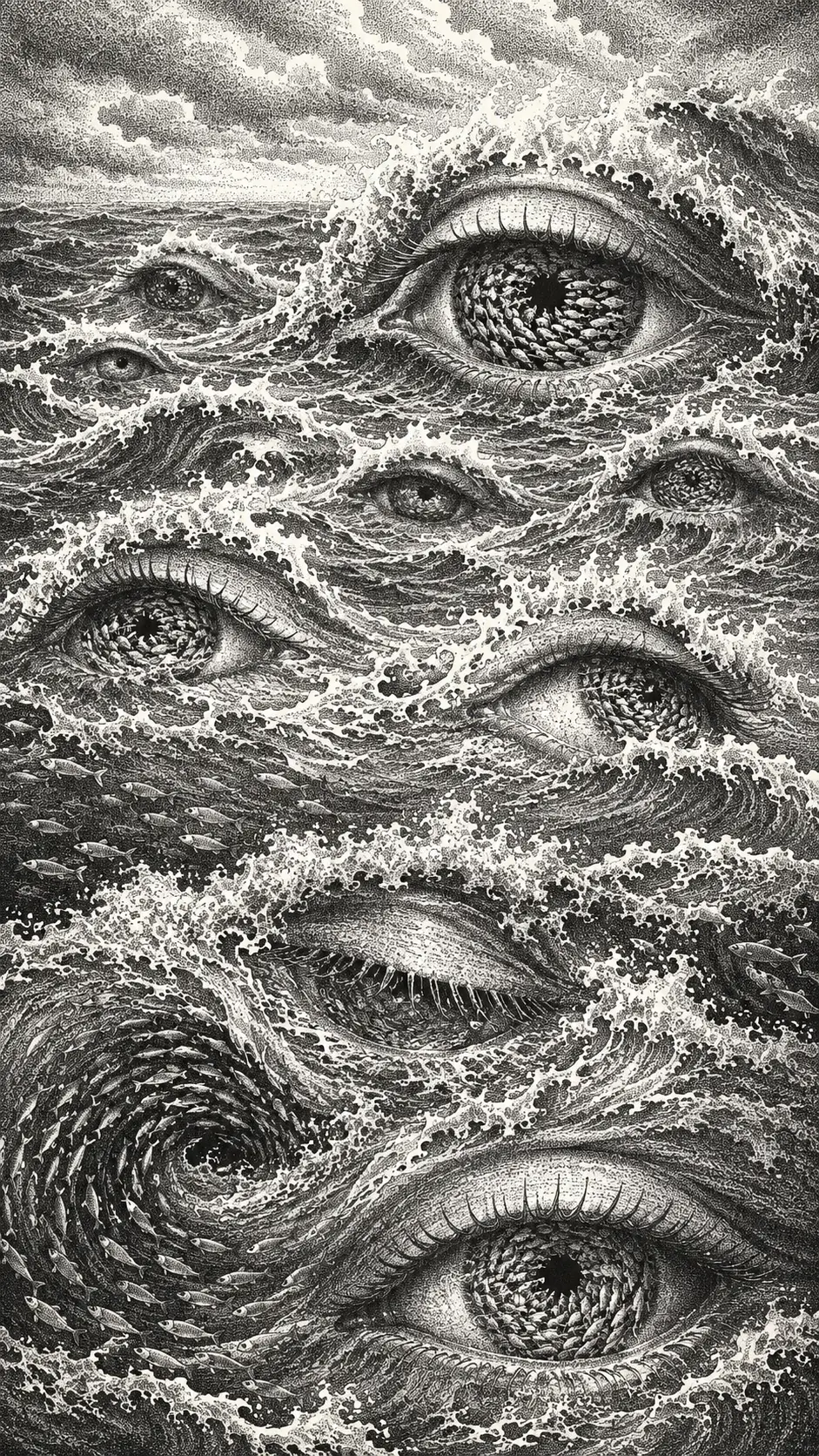 點描海浪幻化成隱藏的人類眼眸