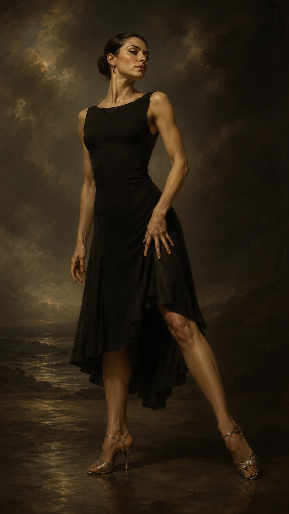 Tango dancer in classical oil painting with dramatic light