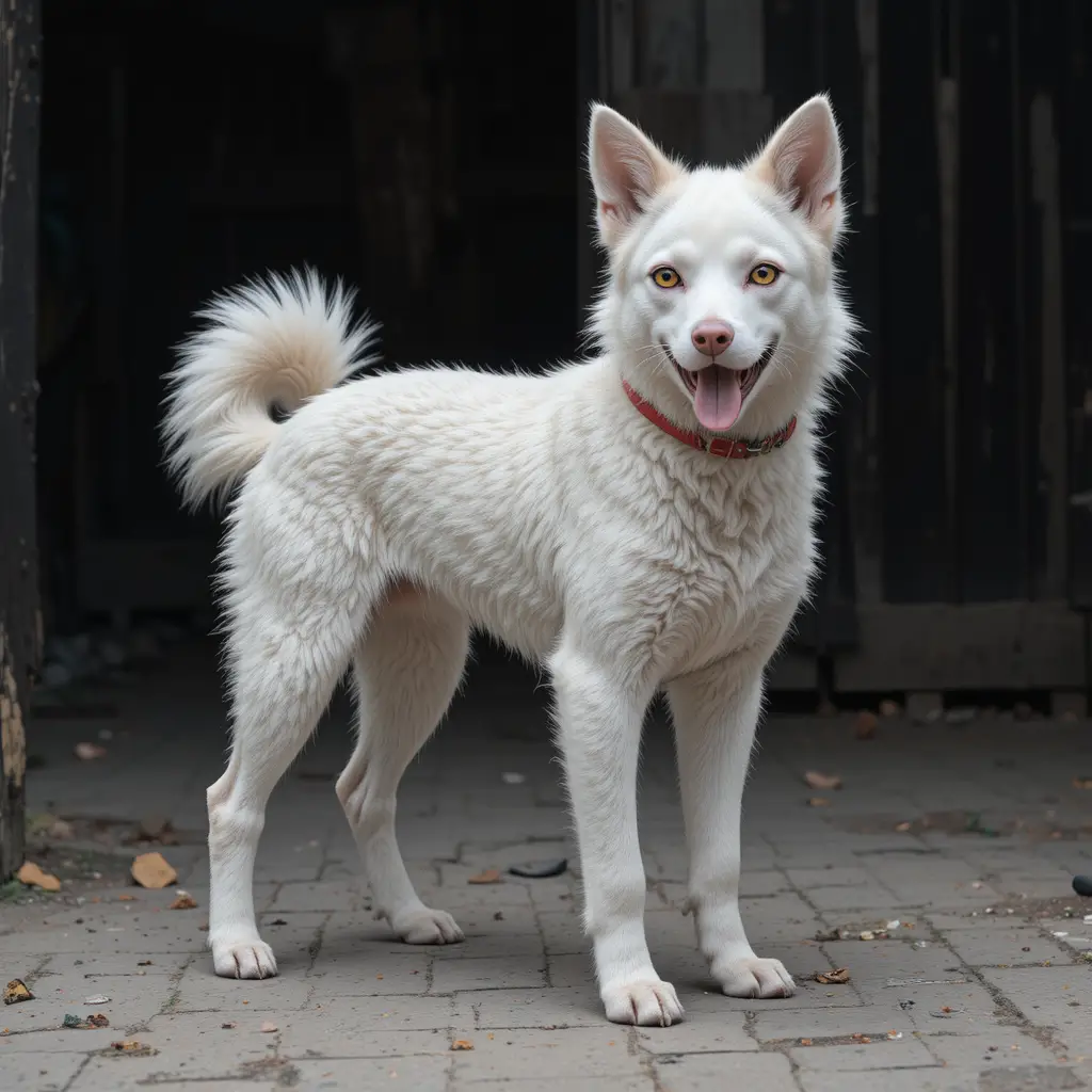 Brave three legged dog standing in the busy city