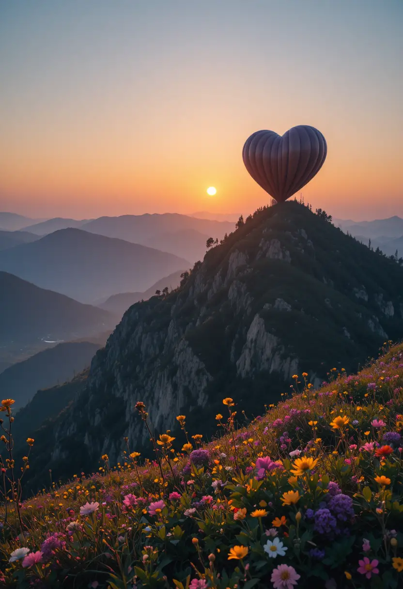 Cœur au lever du soleil au-dessus du paysage des monts Tatras en Pologne