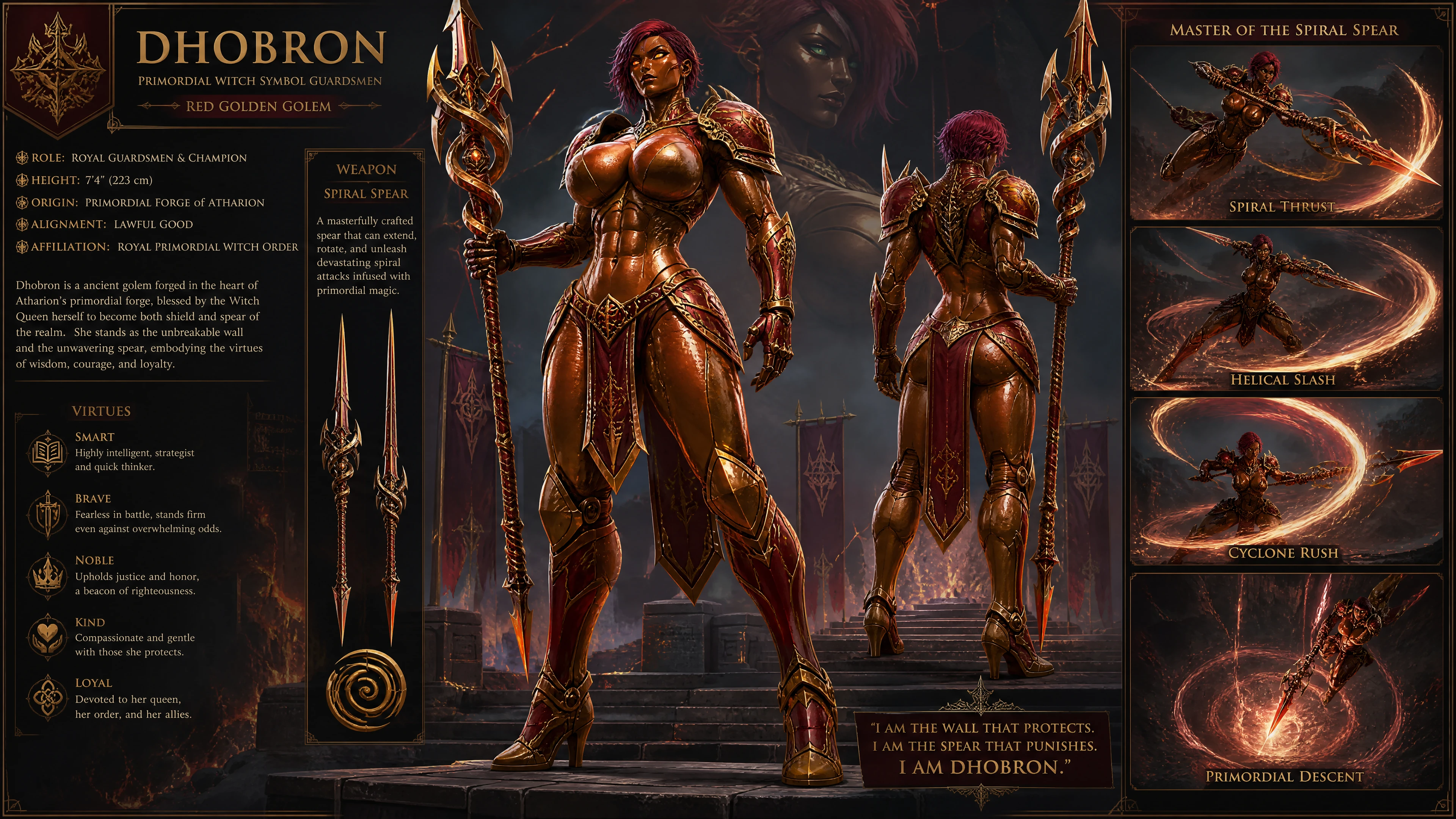 Grande femme golem rouge en uniforme de garde sorcière royale