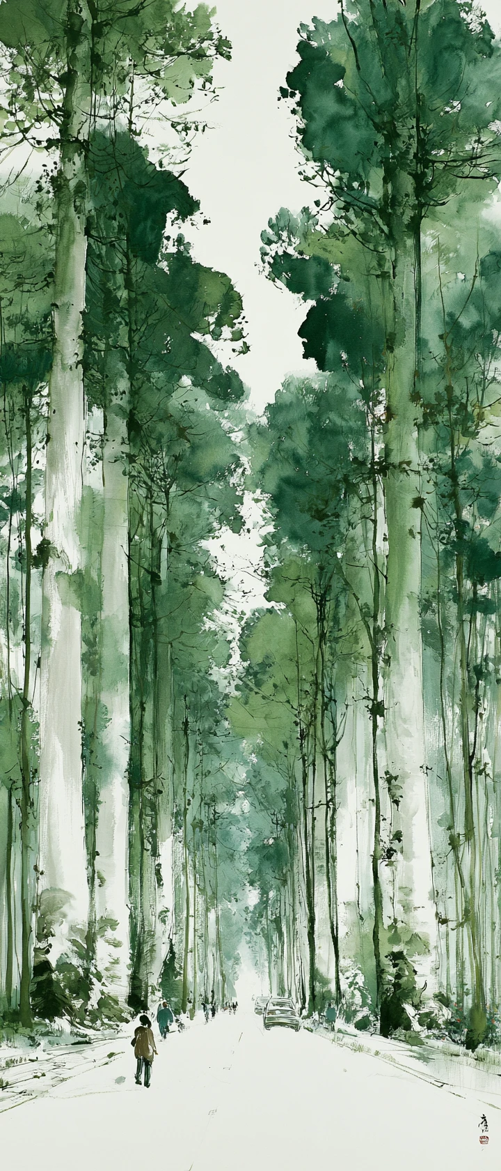 Vista aérea de avenida na floresta em tinta preta com trânsito minúsculo