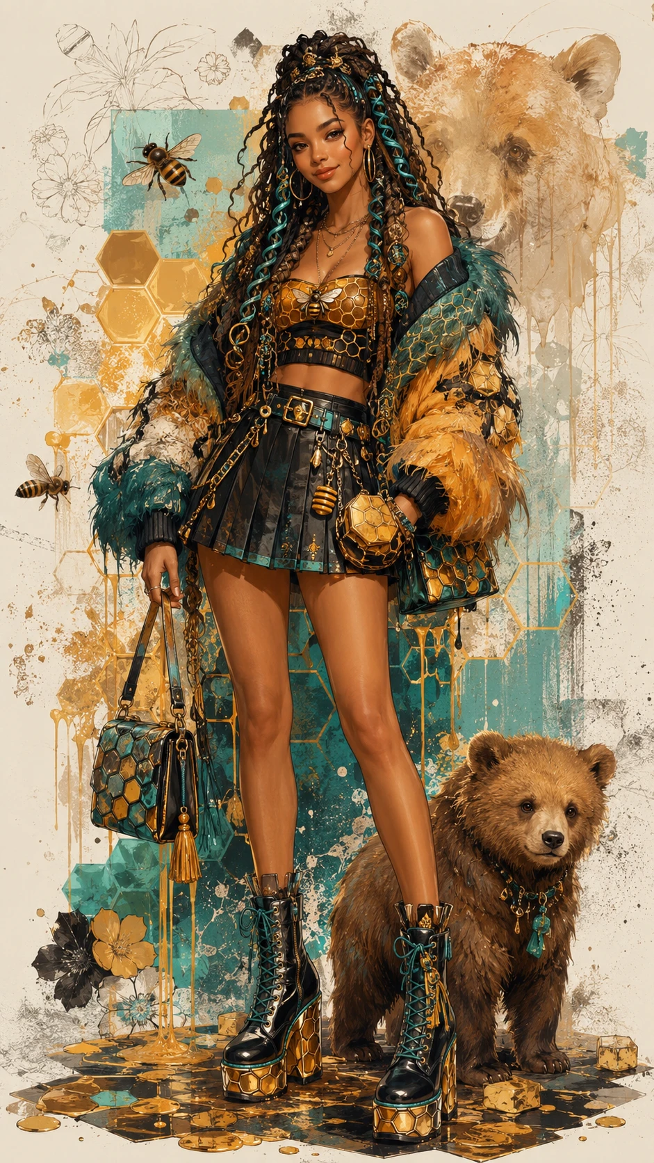 Ilustração de moda de uma mulher sorridente com cabelo trançado