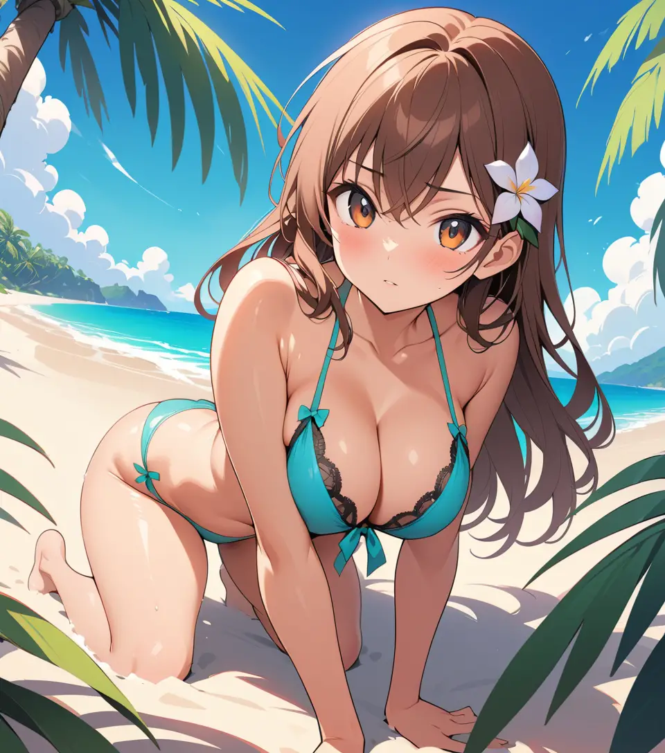 熱帶海灘上拍攝性感自拍的動漫女子