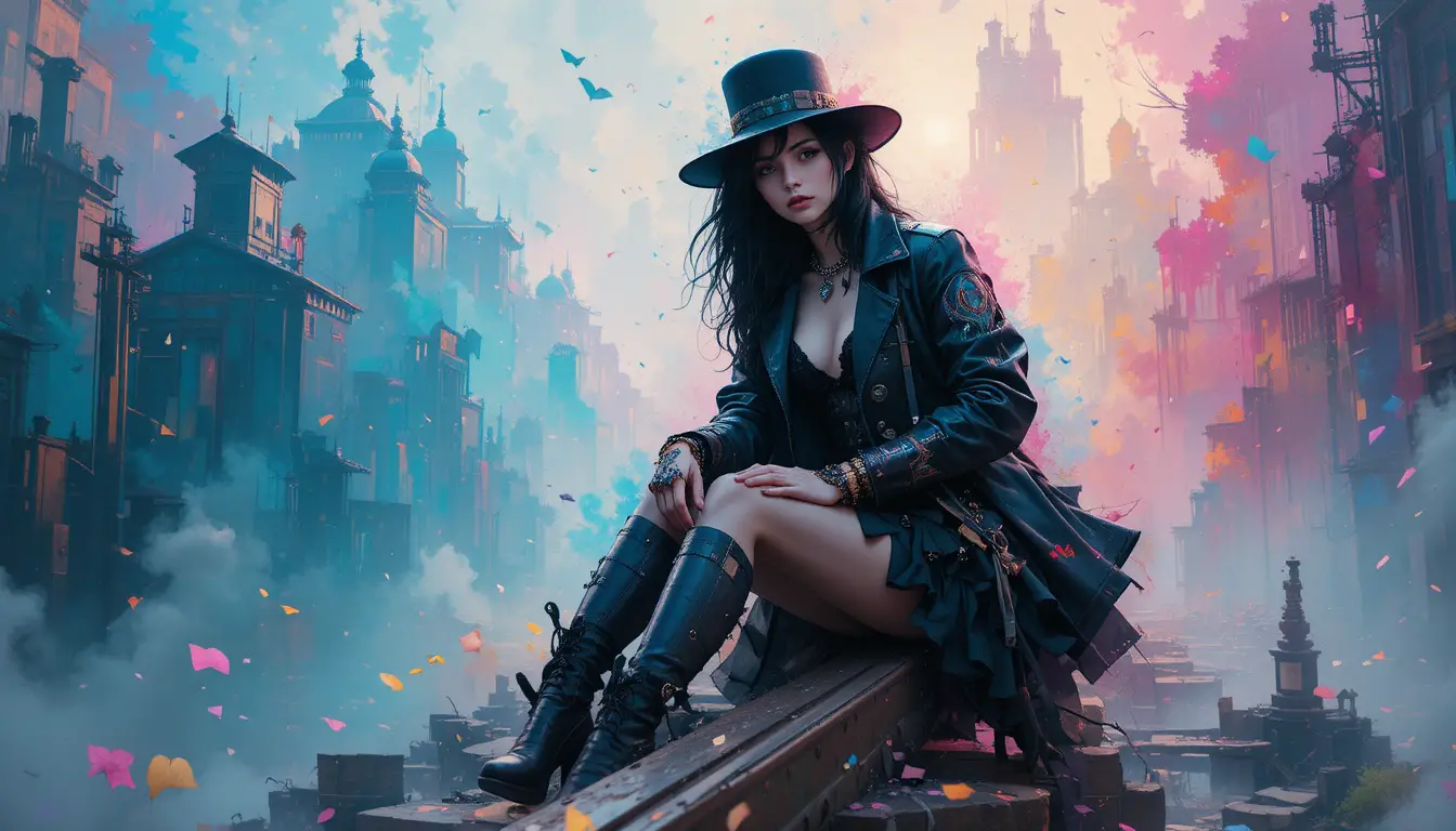 Dreamy impressionist scene with fragmented pastel forms