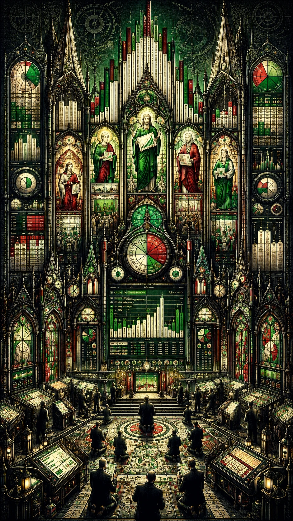 Catedral gótica surreal construída a partir de visualizações de dados