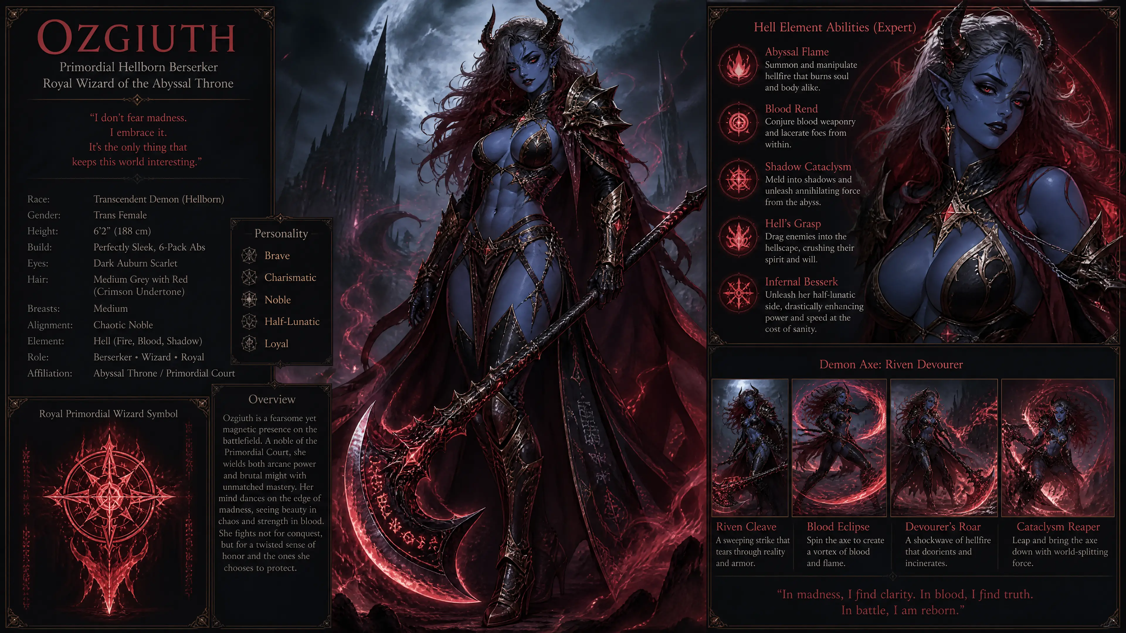 Blaue Dämonenkriegerin in königlicher Berserker-Rüstung