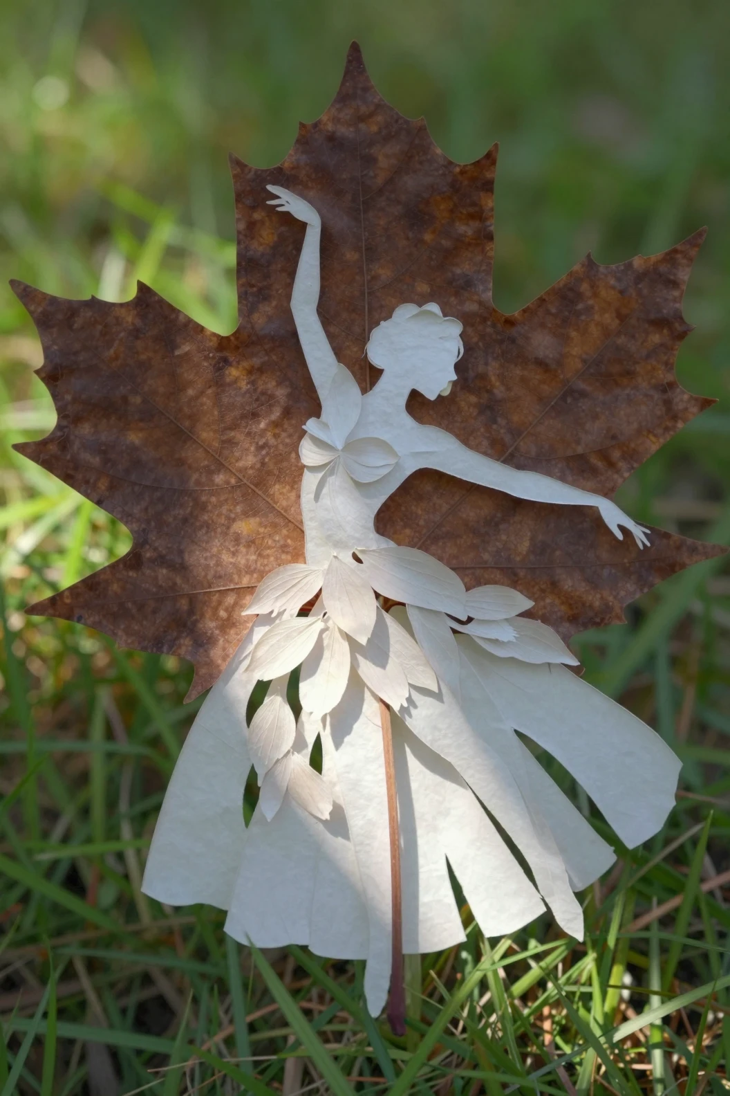 Escultura de Folha de Papel Translúcida com Silhueta de Bailarina