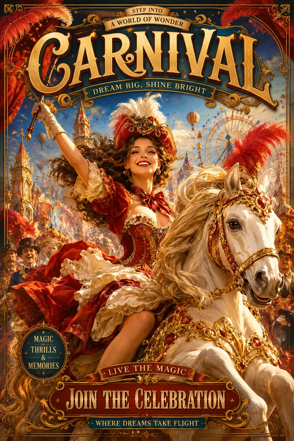Ilustração de pôster de carnaval fantástico românico e colorido