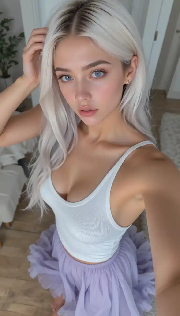 Jeune femme prenant un selfie avec un angle plongeant ludique