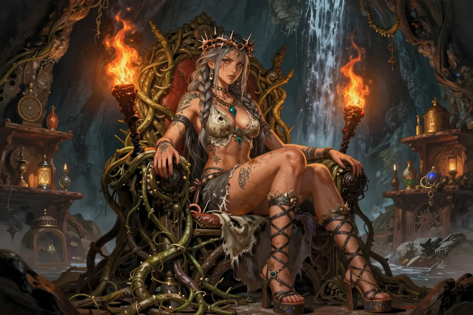 荊棘藤蔓王座上的神秘薩滿女子