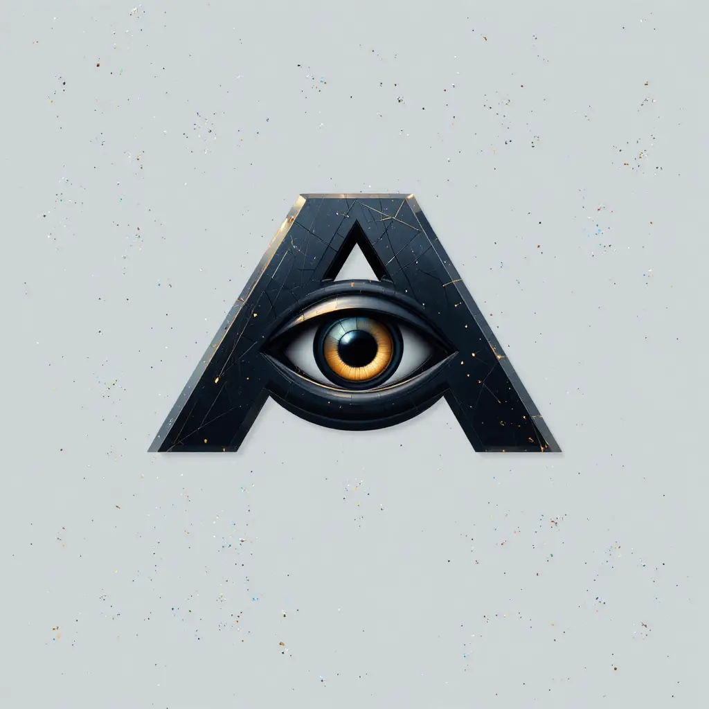 Minimalistisches KI-Logo mit geometrischem A und verborgenem Auge