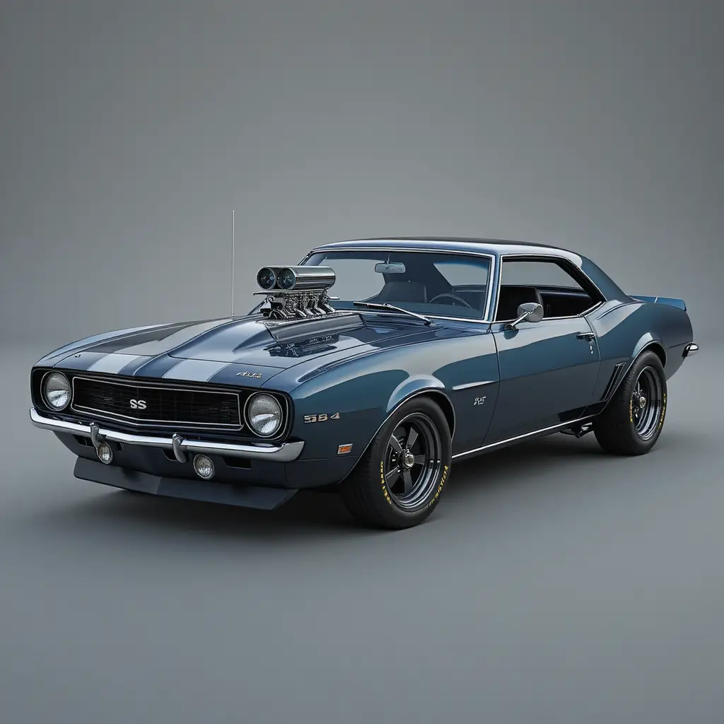 Hyper realistic 3D rendering of a 1968 Camaro SS