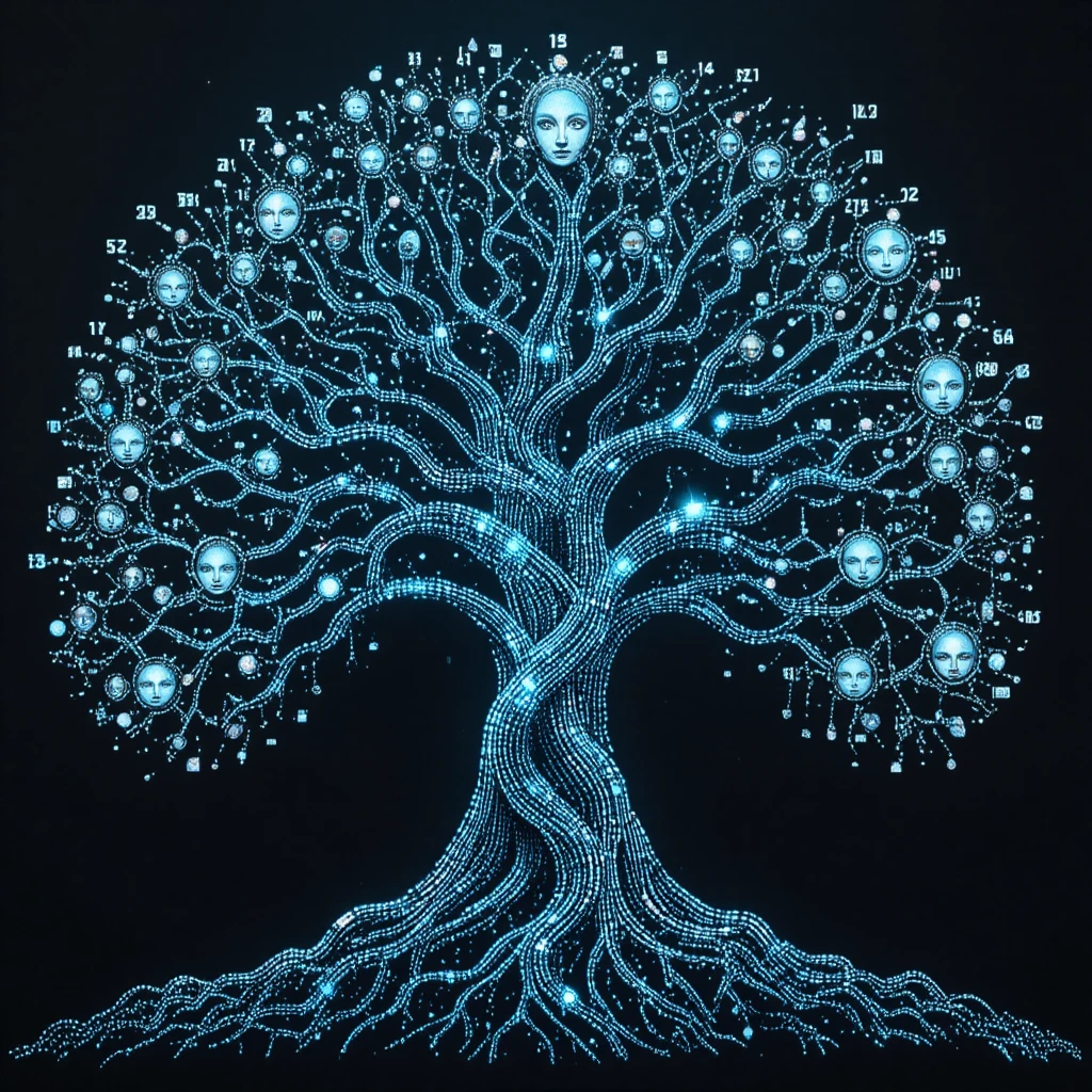 Arbre généalogique abstrait pointilliste dans l’espace cosmique