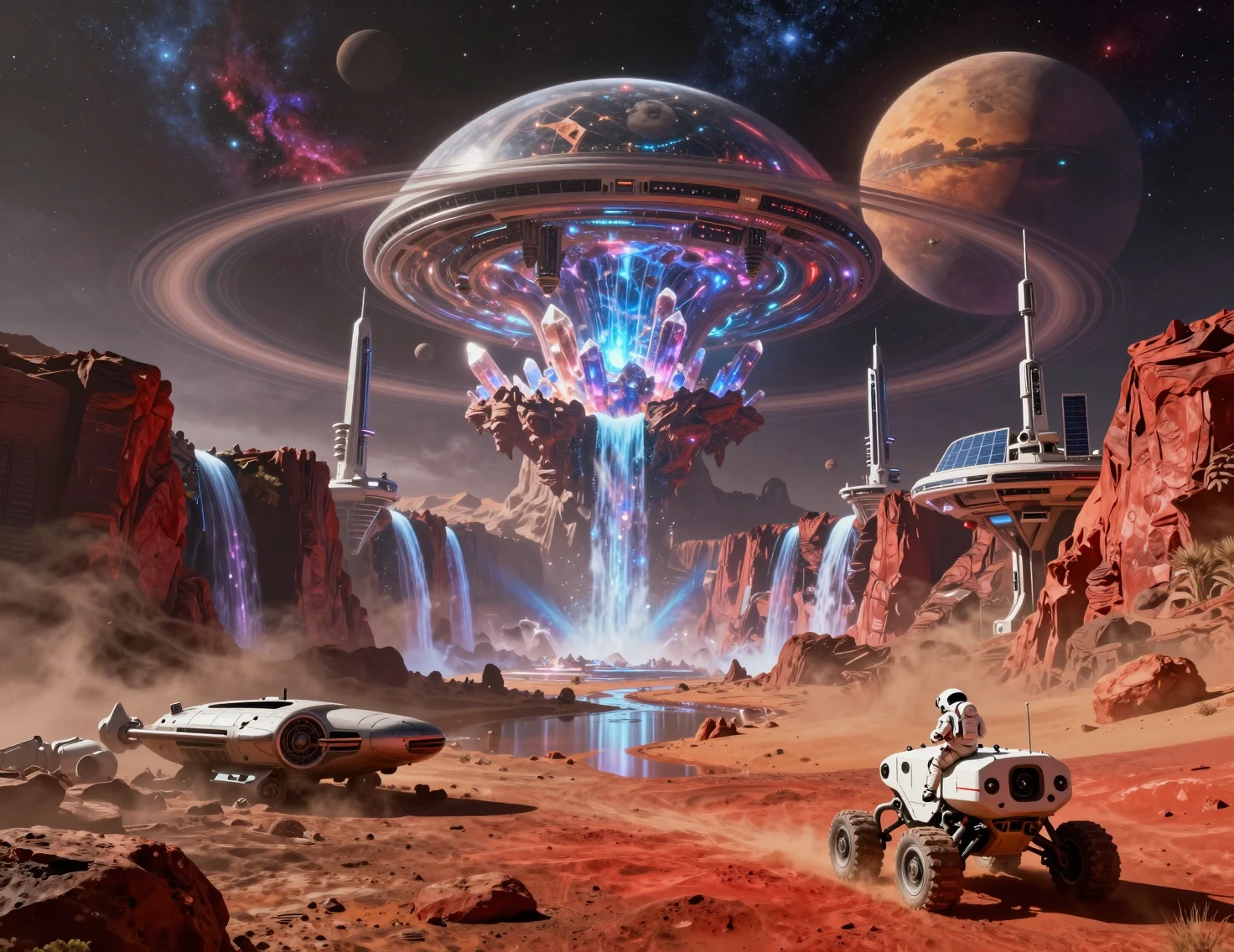 Colossal Floating Mountains Above A Surreal Martian Landscape