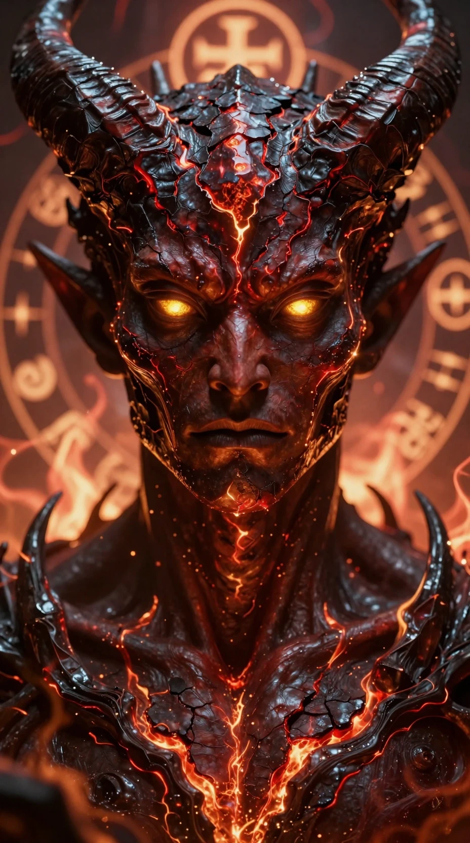 Retrato em close extremo de uma entidade demoníaca antiga