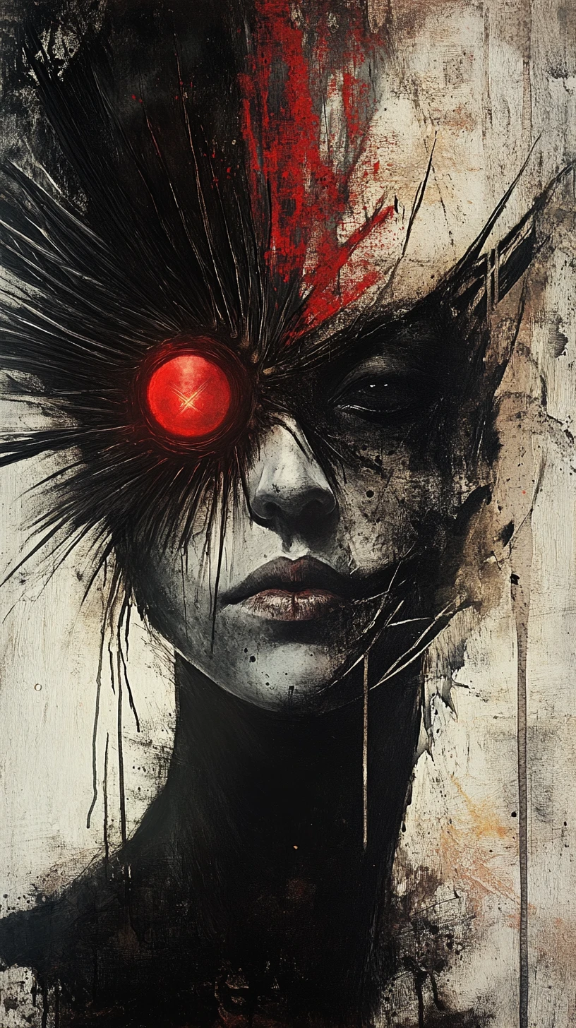 Retrato surreal em close com rosto humano erodido em camadas