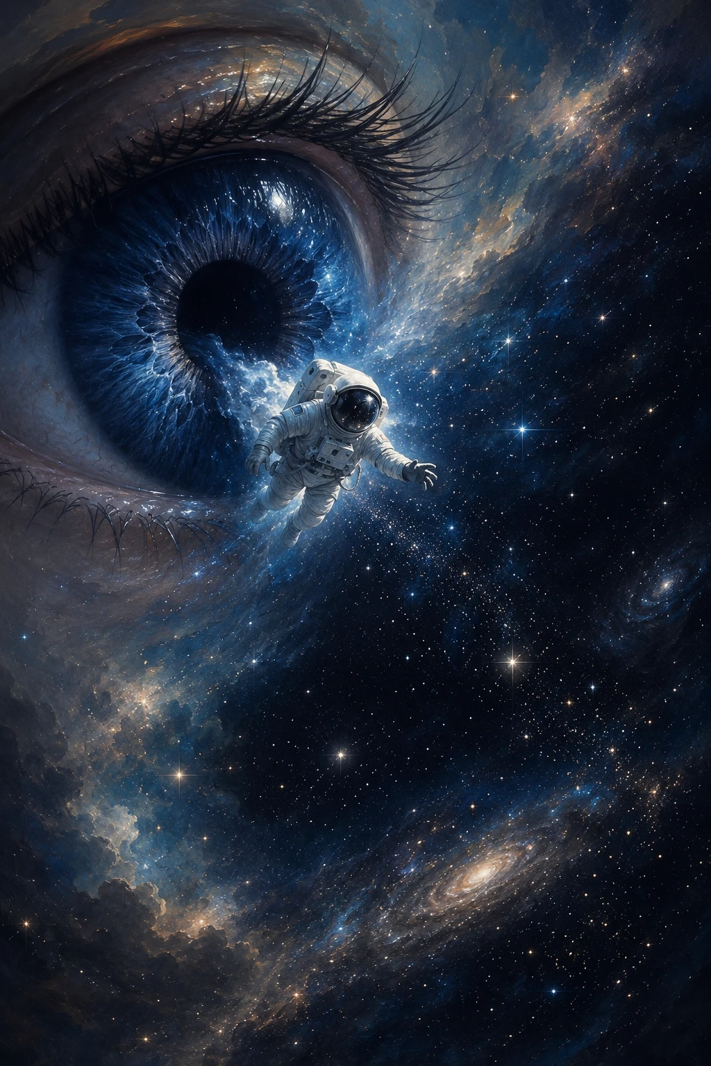 Astronaut Drifting From A Human Eye Into Deep Space