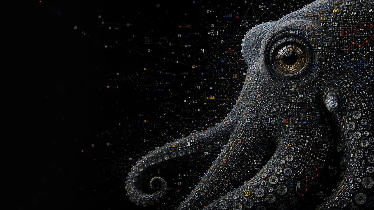 Ritratto di polpo data‑driven con drammatico spazio negativo