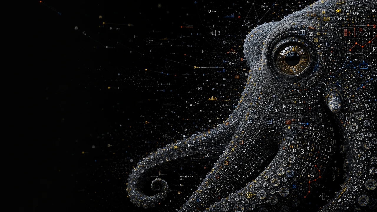 Data driven octopus portrait with dramatic negative space