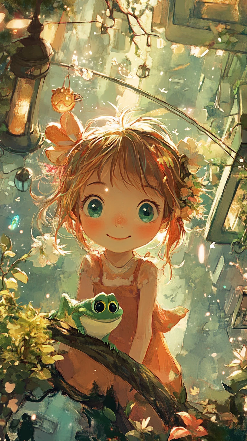 Fofa flor em desenho animado florescendo em uma rua ensolarada da cidade