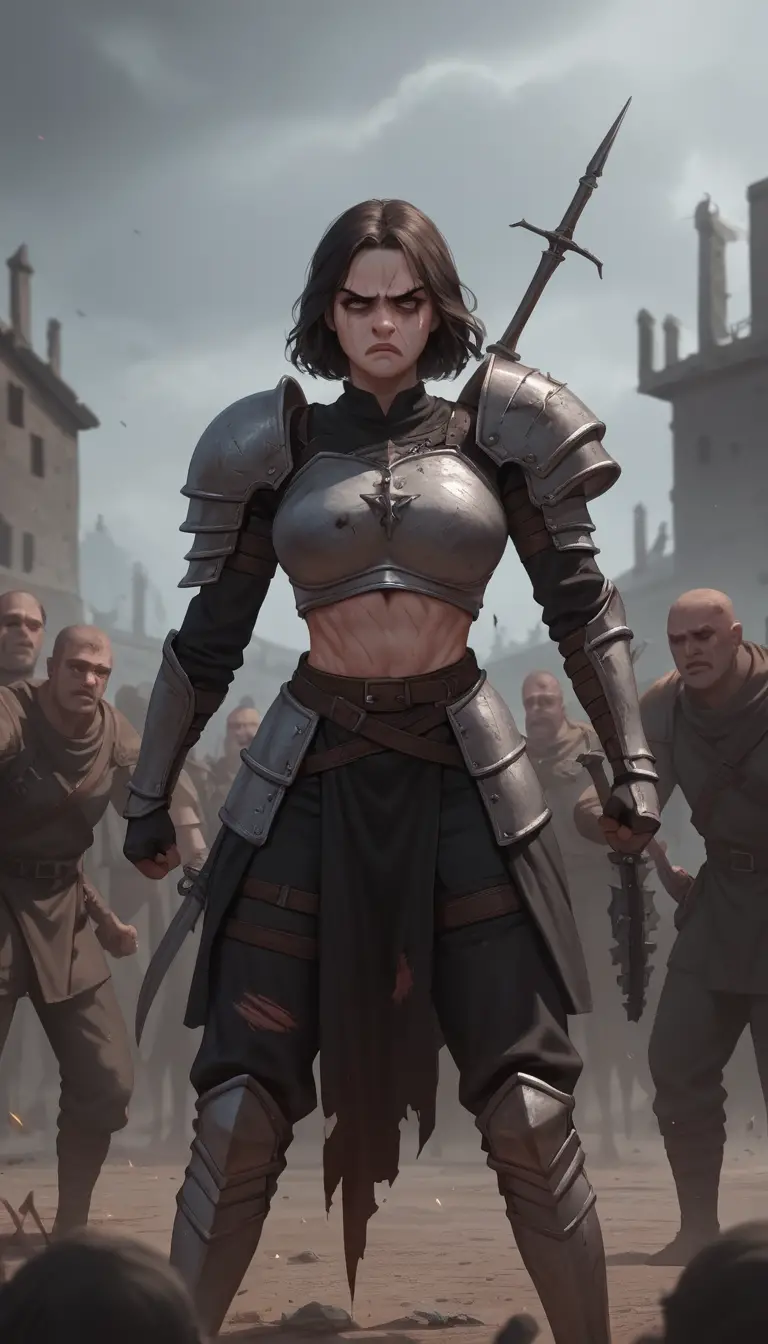 暗い戦場に横たわる傷ついた女戦士の姫
