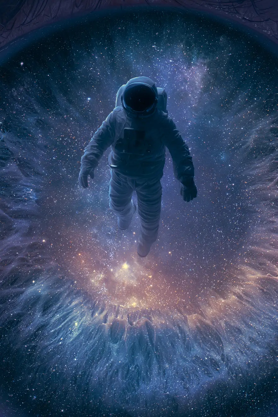 從人眼漂向深邃外太空的太空人