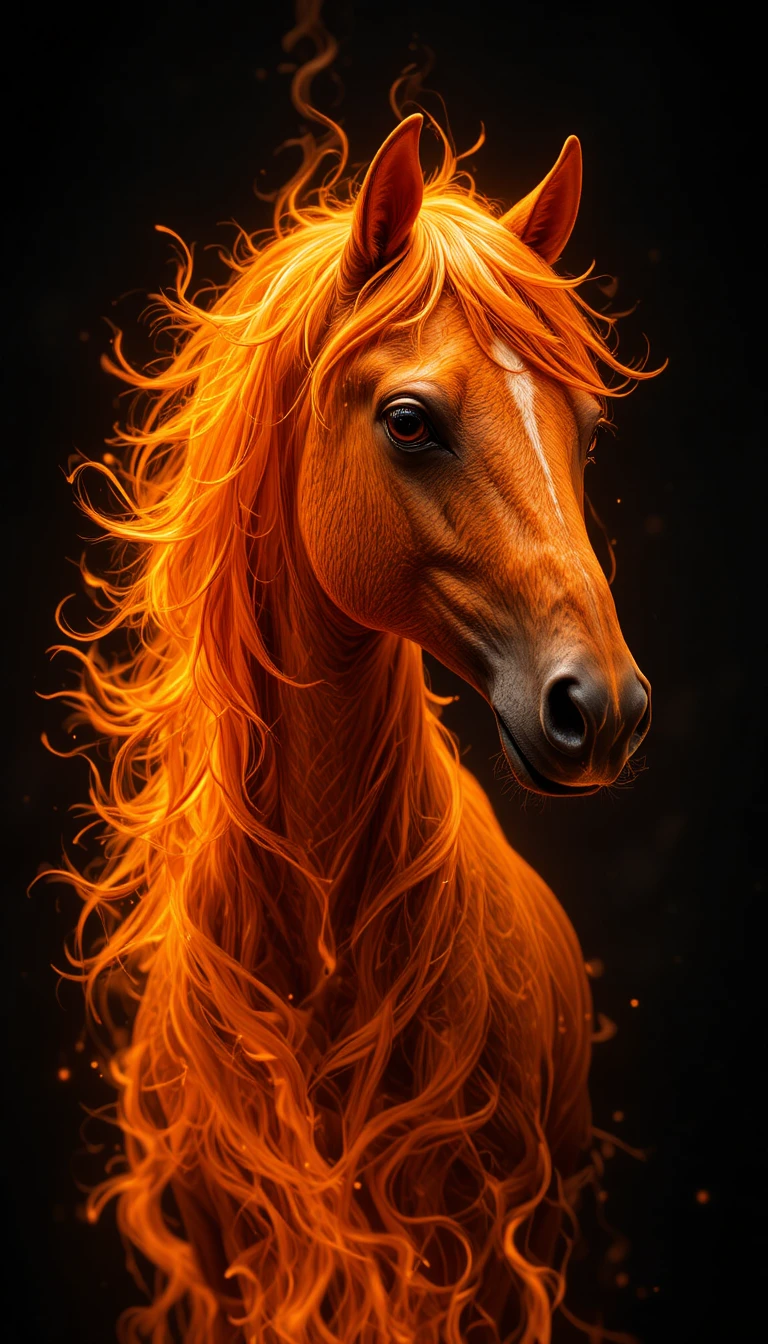 Glowing Orange Horse Surrounded By Realistic Flames