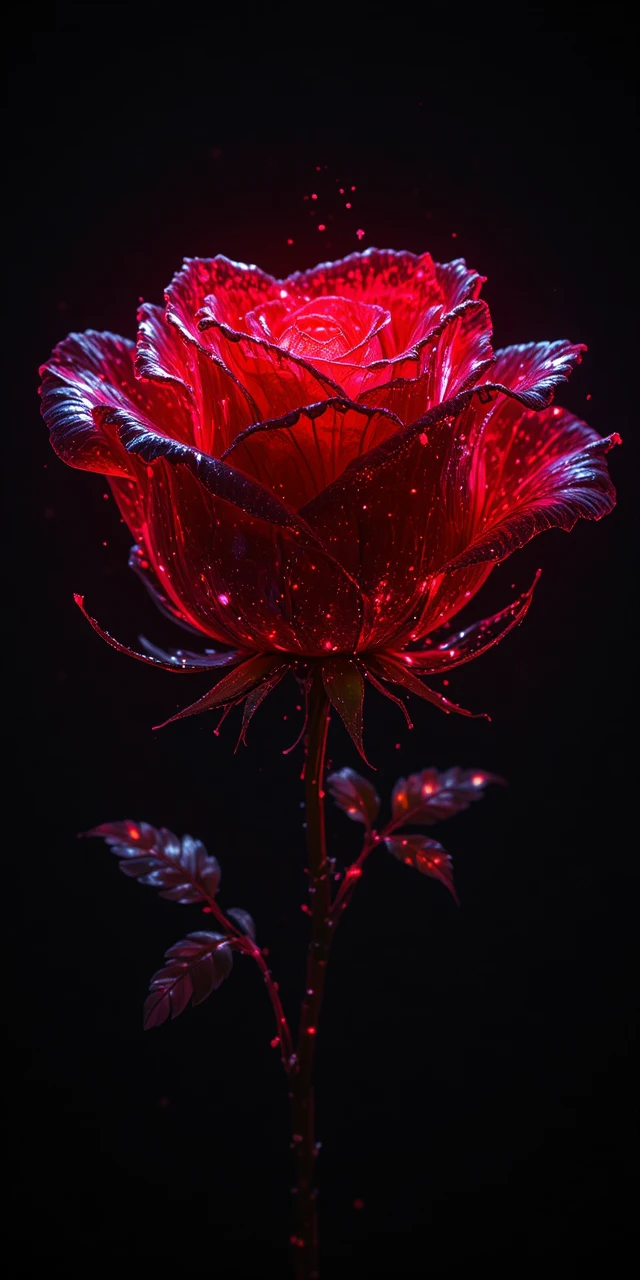 Glowing Black Rose With Red Light On Dark Background