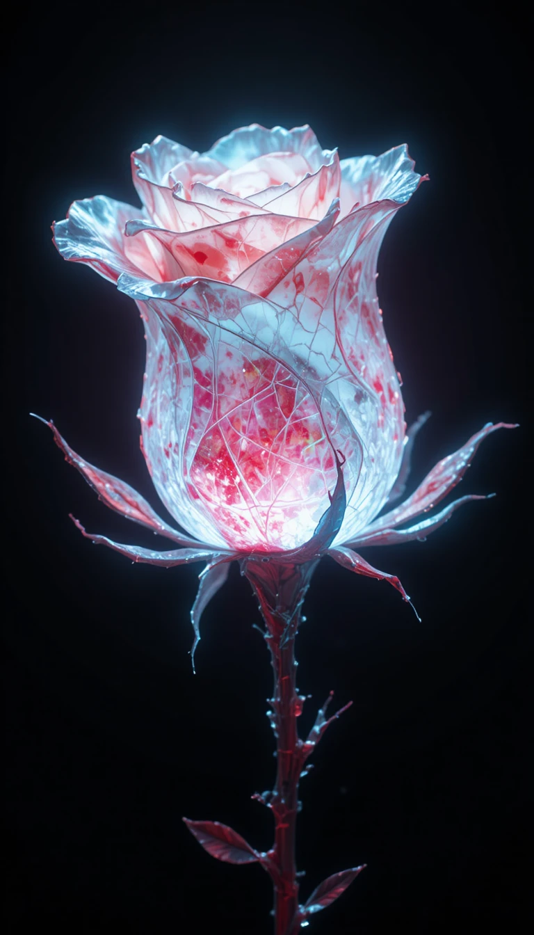 Glowing White Rose Render On Dark Black Background