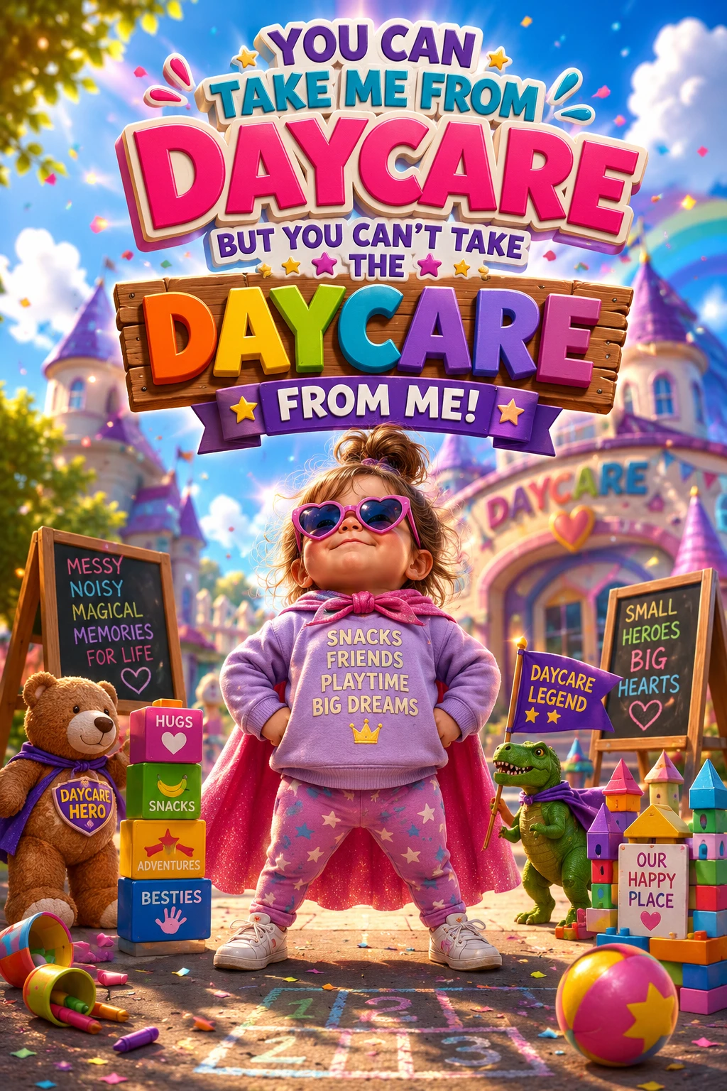Playful daycare quote in colorful poster illustration