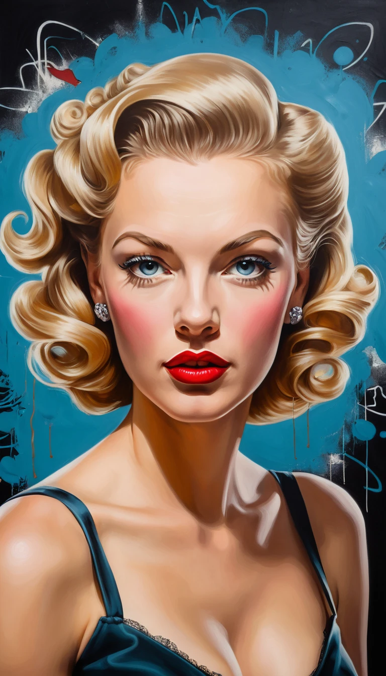 Sensuale dipinto a olio pin-up anni ’50 di donna bionda reclinata