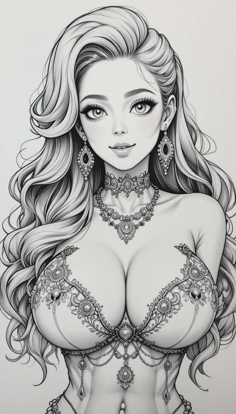 Smiling anime woman in pencil drawing portrait