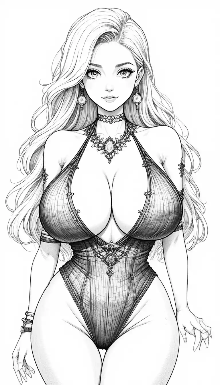 Pencil anime woman portrait with radiant smile and makeup