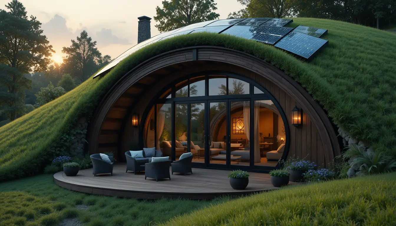 Maison écologique moderne style hobbit avec toit solaire