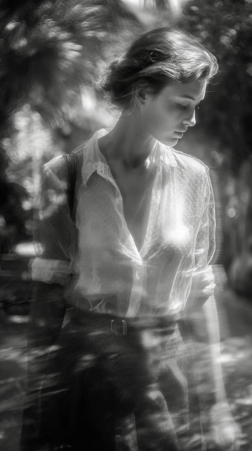 Retrato de moda ao sol de uma mulher caminhando em um jardim