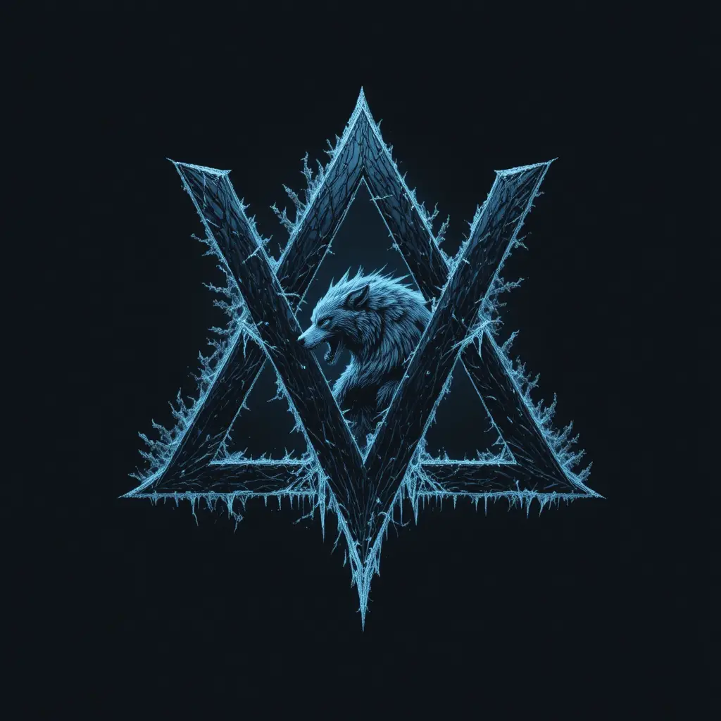 Mystisches Dreieckslogo mit kryptischem X-, W- und 9-Symbol