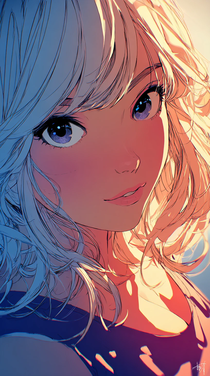Retrato de garota em estilo anime cel shading com olhos luminosos e expressivos